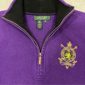 LAUREN Ralph Lauren Women’s 1/4 Zip Long Sleeve Sweater with Crest Petite Medium